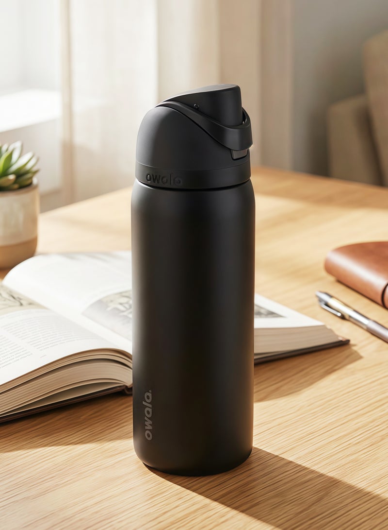 زجاجة مياه معزولة من الفولاذ المقاوم للصدأ مع شفاطة للرياضة والسفر، 32 أونصة، لون أسود، 32 أونصة - Image 1